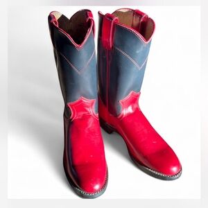 Vintage Justin Roper Style Diamond J Red and Navy Cowboy Boots